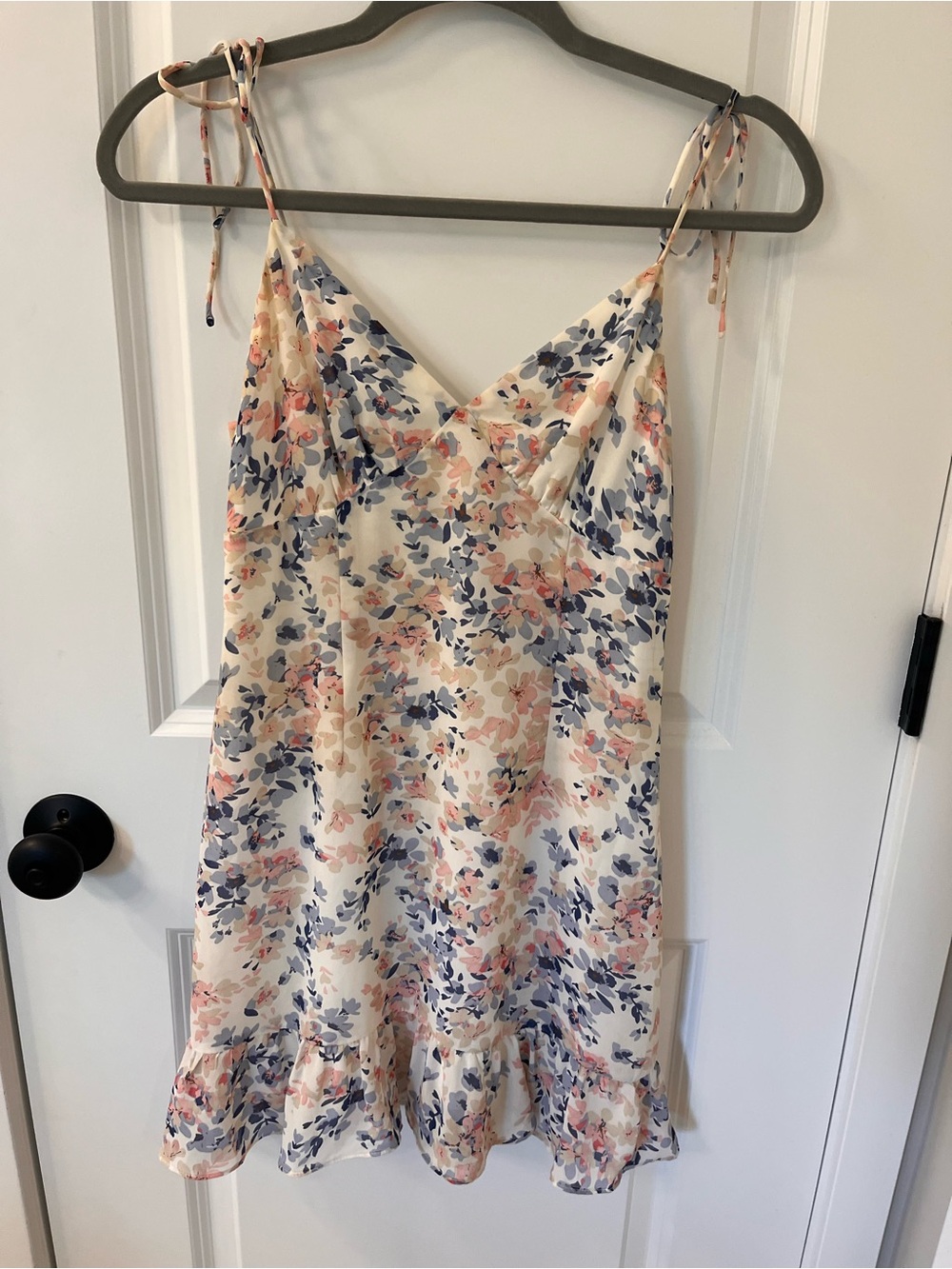 Hello Molly Cream Floral Tie-Strap Mini Dress with Pink & Blue